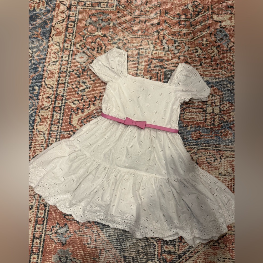 Tommy Bahama White Eyelet and Pink Bow Belt Dress for Girls Size 10